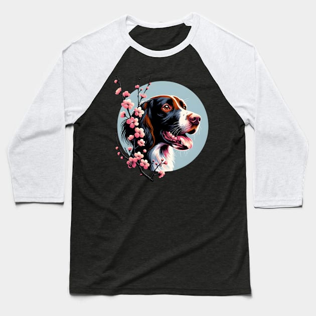 Small Munsterlander Pointer Enjoys Spring Cherry Blossoms Baseball T-Shirt by ArtRUs